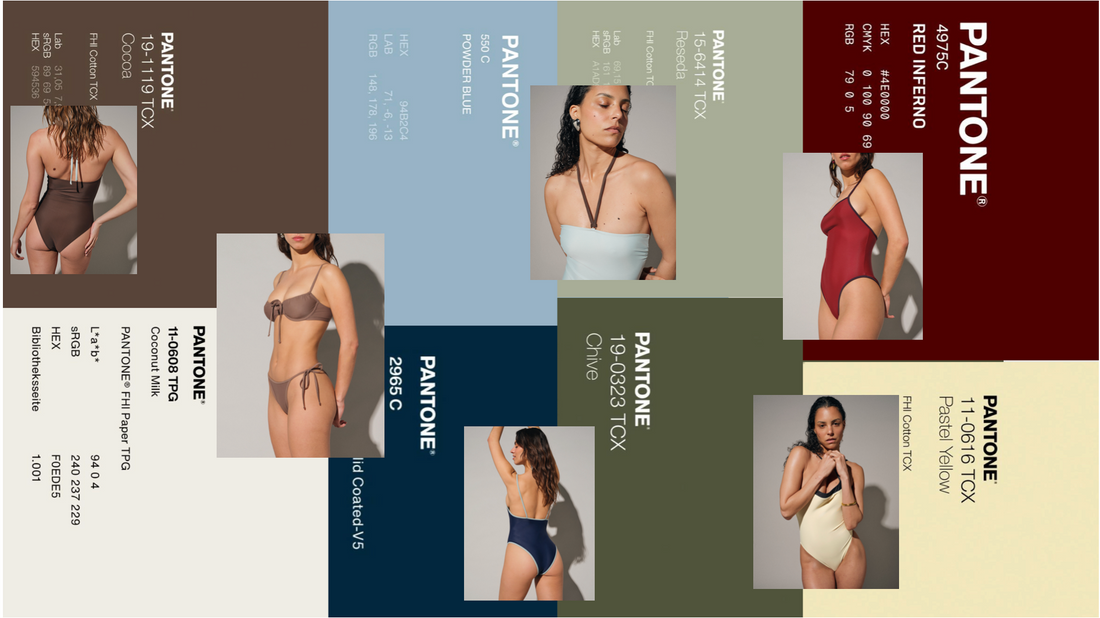 pantone de couleurs minimalistes liées aux maillots de bain de la nouvelle collection Khiónê