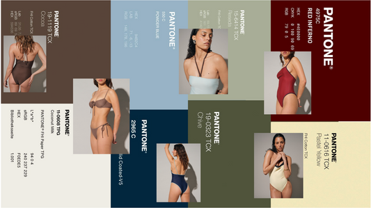 pantone de couleurs minimalistes liées aux maillots de bain de la nouvelle collection Khiónê